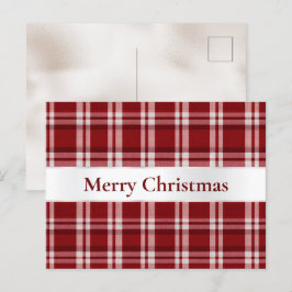 Cartão Postal Natal da Xadrez branca vermelha