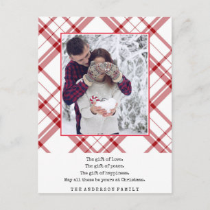 Cartão Postal Natal da Xadrez Vermelha Moderna