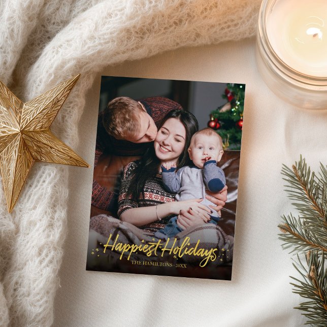 Cartão Postal Natal das Férias mais Felizes da Caligrafia Dourad (Criador carregado)