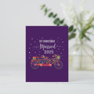 Cartão Postal Natal de 1º Casados Fofo 2025 Bicicleta Tandem