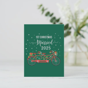 Cartão Postal Natal de 1º Casados Fofo 2025 Bicicleta Tandem