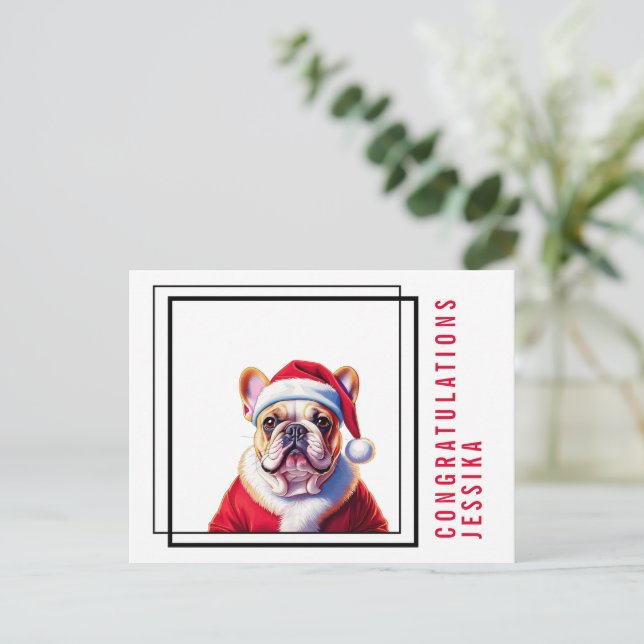 Cartão Postal Natal de Bulldog Francês  (Em pé/Frente)