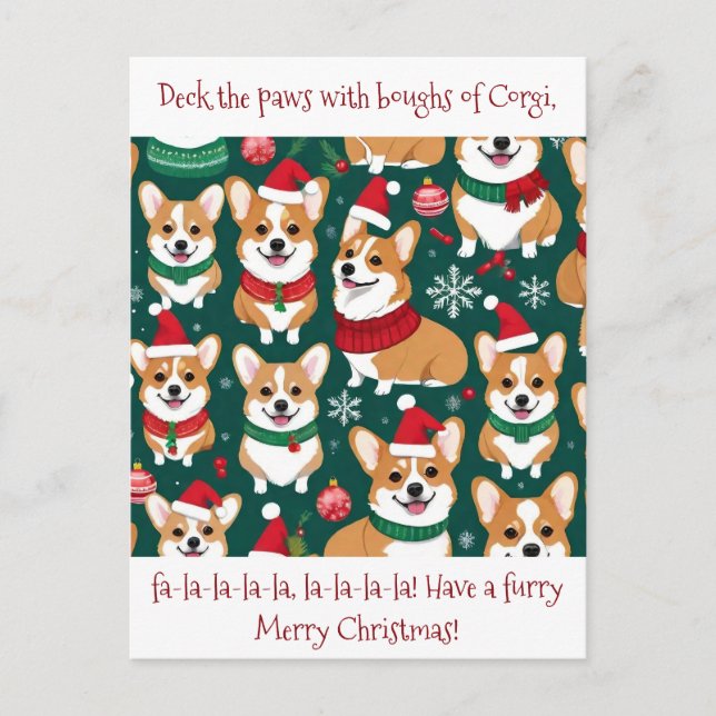 Cartão Postal Natal de Corgi Cute Personalizável (Frente)