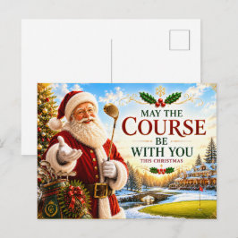 Cartão Postal Natal de golfe com bola de golfe e tee com laço