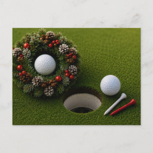 Cartão Postal Natal de golfe com bola de golfe para golfista