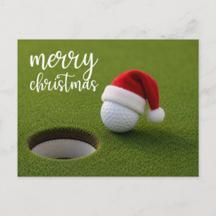 Cartão Postal Natal de golfe com bola de golfe para golfista