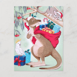 Cartão Postal Natal de Kangaroo - Arte de Natal Australiana