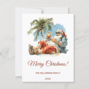 Cartão Postal Natal de Papais noeis Tropicais Personalizados