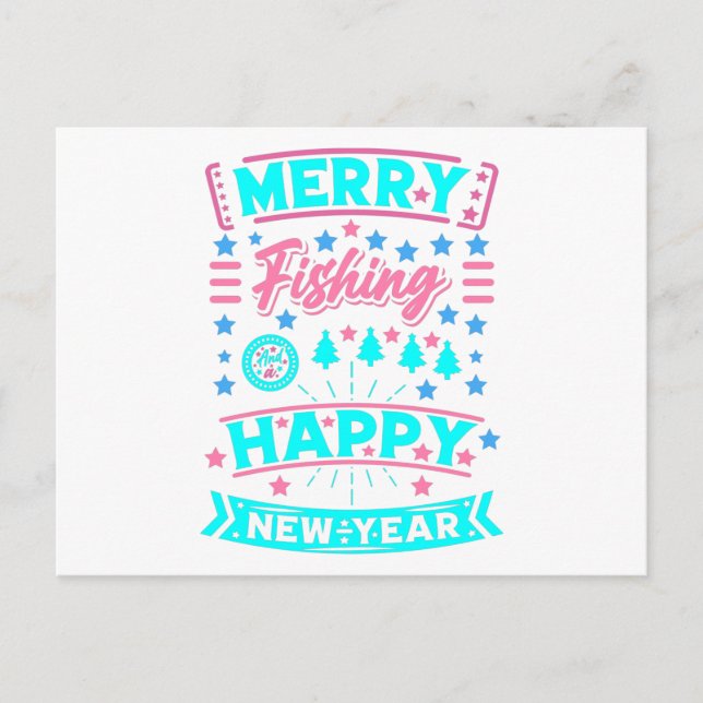 Cartão Postal Natal de pesca de feliz, Feliz ano novo (Frente)