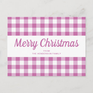 Cartão Postal Natal de Script de Xadrez Rosa Moderno