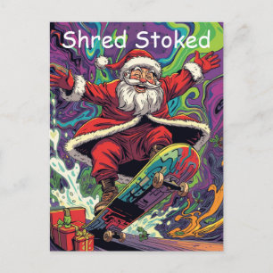 Cartão Postal Natal de skate psicodélico do Papai Noel