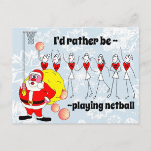Cartão Postal Natal Divertido Eu Preferiria Estar Jogando Netbal