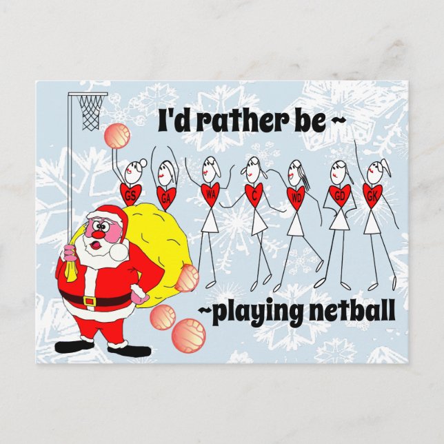 Cartão Postal Natal Divertido Eu Preferiria Estar Jogando Netbal (Frente)