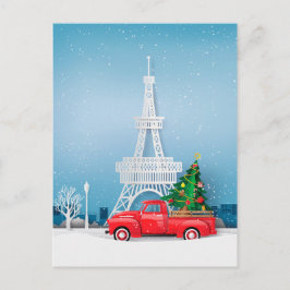 Cartão Postal Natal do Caminhão Vermelho Torre Eiffel em Paris