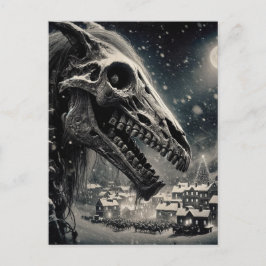 Cartão Postal Natal do Esqueleto Mari Lwyd, preto e branco