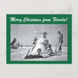 Cartão Postal Natal do Flórida Vintage Beach Snowman Foto