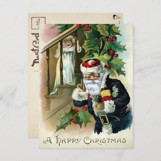 Cartão Postal Natal do Papai Noel Feio e Criança Assustadora Vin (Frente/Verso)