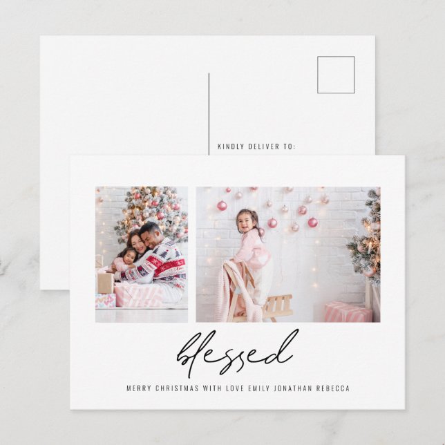 Cartão Postal Natal do Script de Fotos do Moderno Abençoado 2 (Frente/Verso)