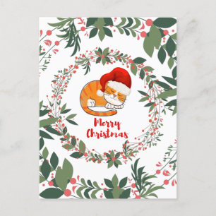 Cartão Postal Natal Dormindo Gato Molhado de Aquarela