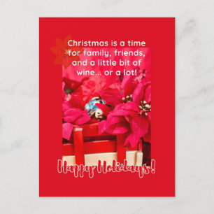 Cartão Postal Natal e muito vinho Tartaruga e poinsetos
