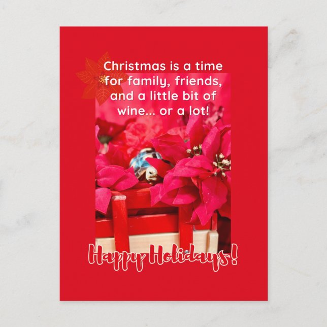 Cartão Postal Natal e muito vinho Tartaruga e poinsetos (Frente)