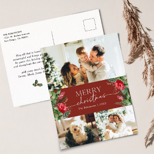 Cartão Postal Natal Elegante de Burgundy Botânico Férias