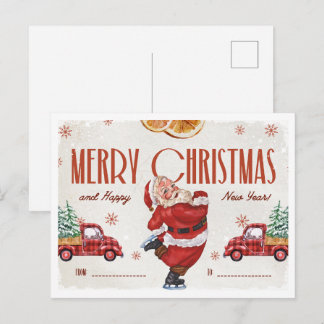 Cartão Postal Natal em Aquarela Vermelho e Bege Elegante