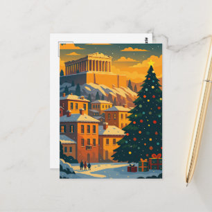 Cartão Postal Natal em Atenas – Cena de Férias Festivas na Gréci
