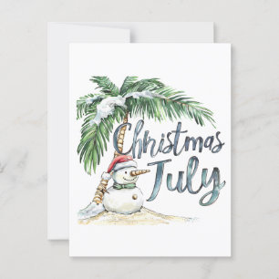 Cartão Postal Natal em julho Beach Snowman & Palm Tree