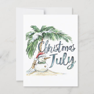 Cartão Postal Natal em julho Beach Snowman & Palm Tree