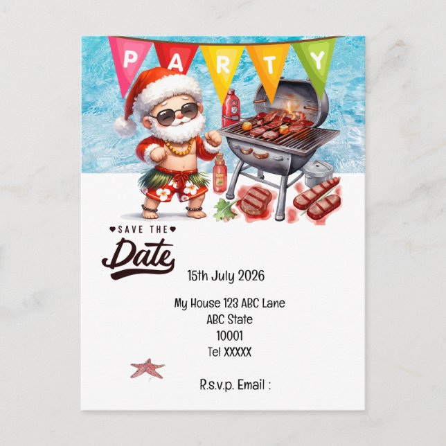 Cartão Postal Natal em Julho com PAPAI NOEL Salve a data   (Frente)