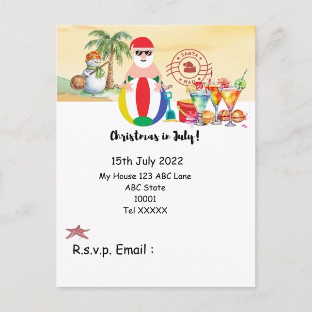 Cartão Postal Natal em julho com SANTA CLAUS na praia (Frente)