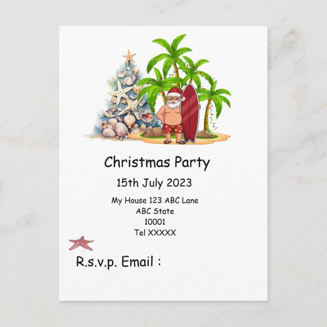 Cartão Postal Natal em julho com SANTA CLAUS na praia (Frente)