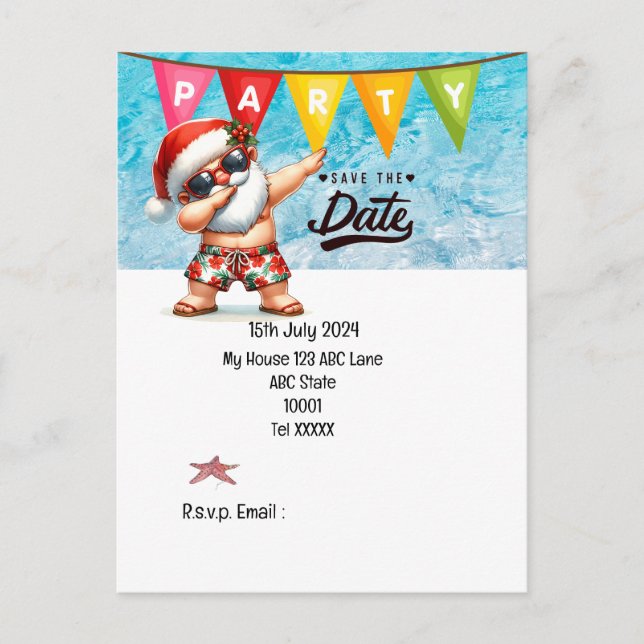 Cartão Postal Natal em julho com SANTA CLAUS Salve a data (Frente)