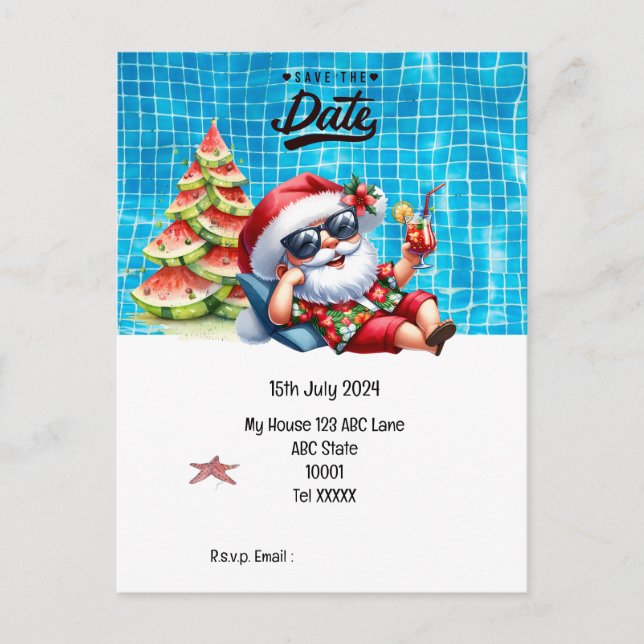 Cartão Postal Natal em julho com SANTA CLAUS Salve a data (Frente)