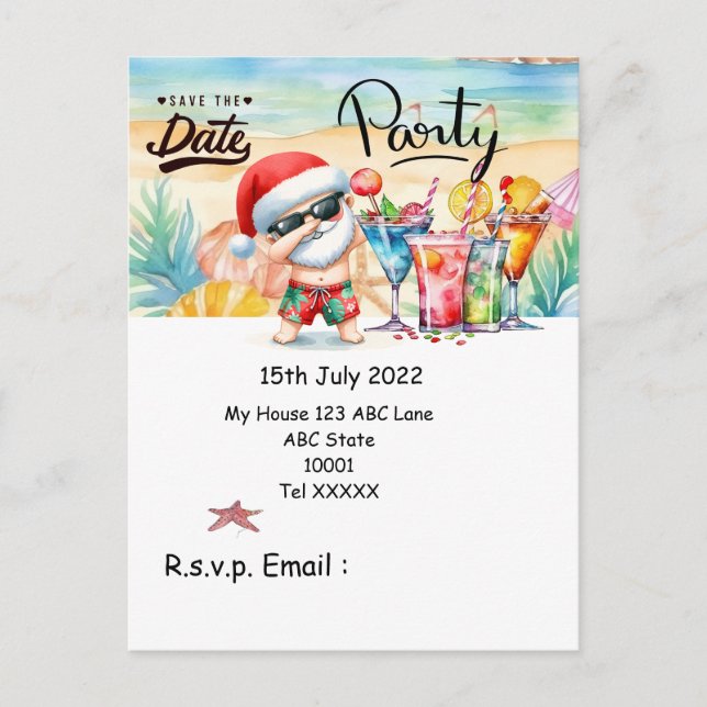 Cartão Postal Natal em julho com SANTA CLAUS Salve a data (Frente)