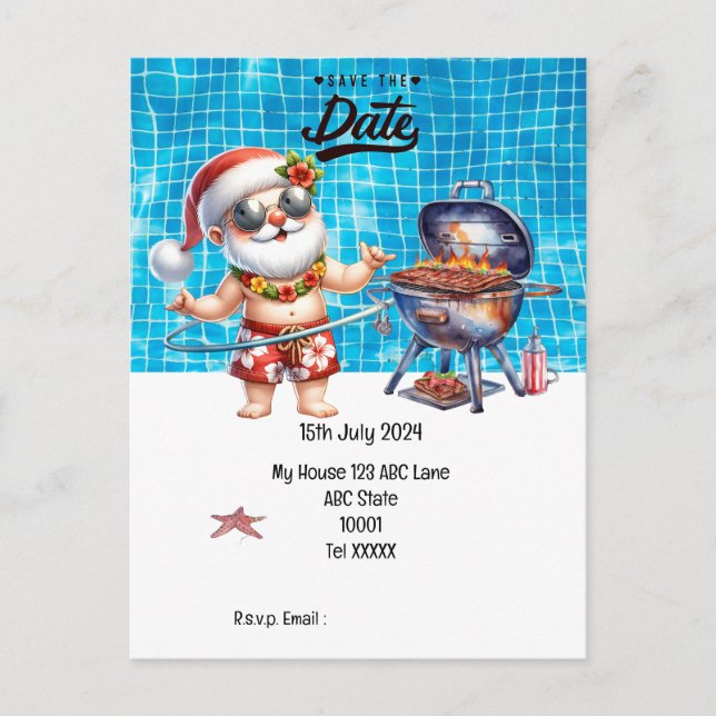 Cartão Postal Natal em julho com SANTA CLAUS Salve a data (Frente)
