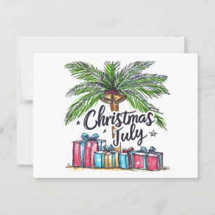 Cartão Postal Natal em Julho Férias Tropicais Presentes de Palme