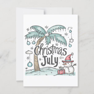 Cartão Postal Natal em julho Presente Tropical Snowman Palm Tree