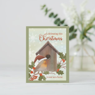 Cartão Postal Natal em New Home Bird e Birdhouse