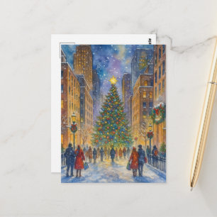 Cartão Postal Natal em Nova York – Cena da Cidade de Inverno