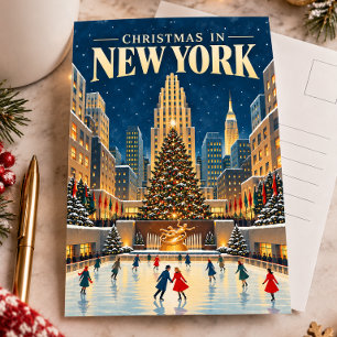 Cartão Postal Natal em Nova York Viagem Vintage Retro