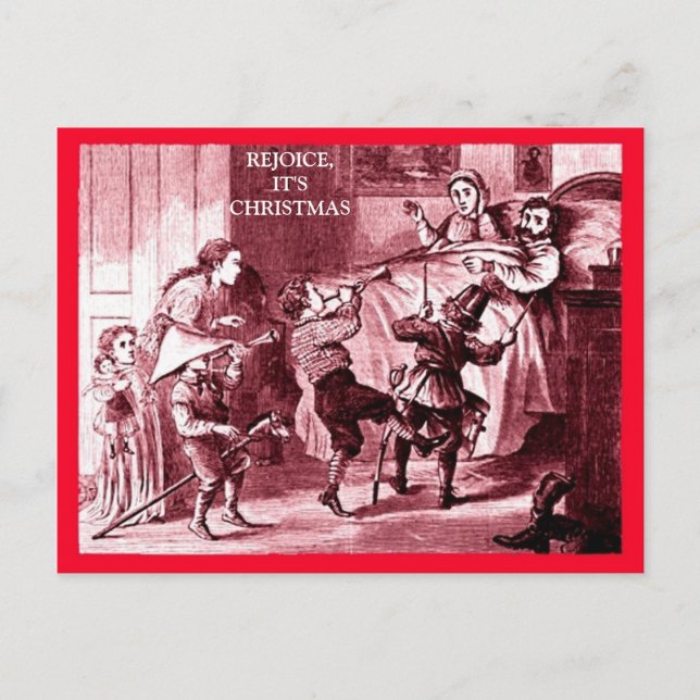 Cartão Postal Natal Familiar Divertido, Crianças Animadas Pais C (Frente)