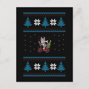 Cartão Postal Natal Feio de Gato de Bicicleta