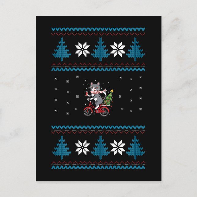Cartão Postal Natal Feio de Gato de Bicicleta (Frente)
