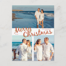 Cartão Postal Natal Feliz com Azevinho Aparado 3 Foto Férias