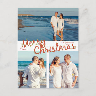 Cartão Postal Natal Feliz com Azevinho Aparado 3 Foto Férias