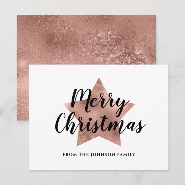 Cartão Postal Natal Feliz Estrela Dourada Rosa Moderna  (Frente/Verso)