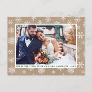 Cartão Postal Natal Feliz Foto de Casamento Flocos de Neve Kraft