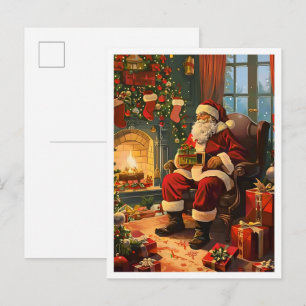 Cartão Postal Natal Feliz Papai Noel Vintage